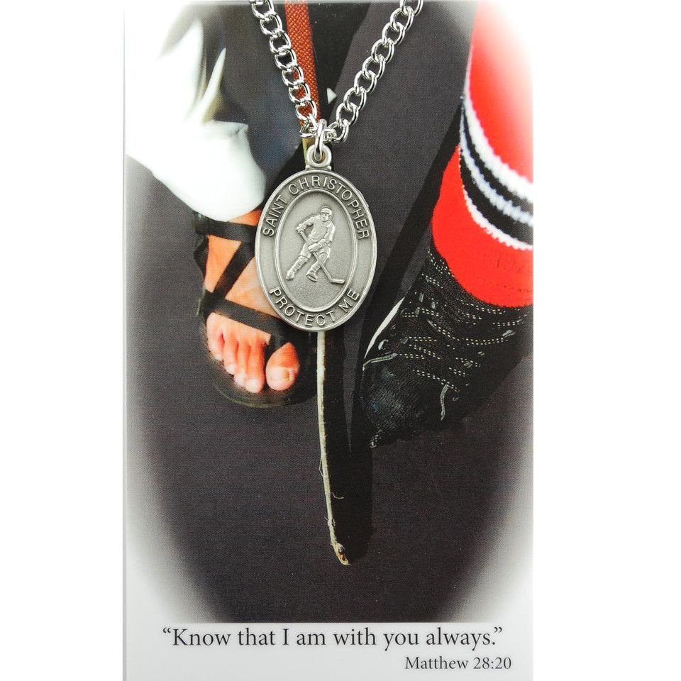 Boys Hockey Pewter Medal and Prayer Card Set