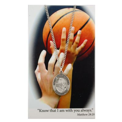 Girls Basketball Pewter Medal and Prayer Card Set