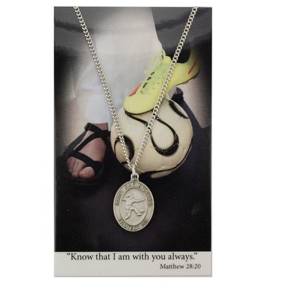 Girls Soccer Pewter Medal and Prayer Card Set