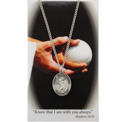 Girls Softball Pewter Medal and Prayer Card Set