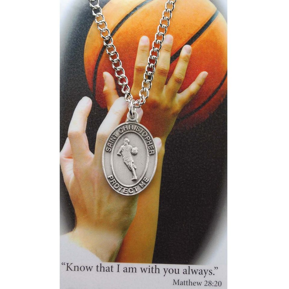 Boys Basketball Pewter Medal and Prayer Card Set