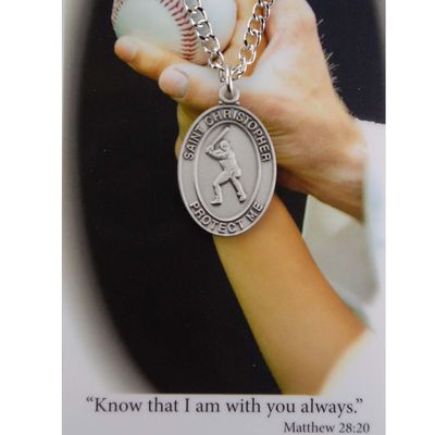 Boys Baseball Pewter Medal and Prayer Card Set