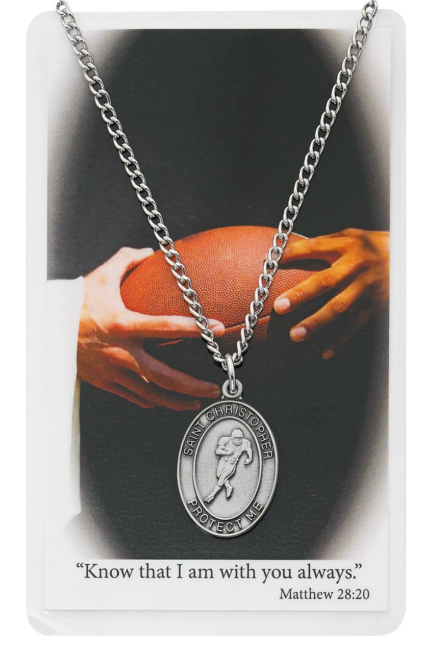 Boys Football Pewter Medal and Prayer Card Set