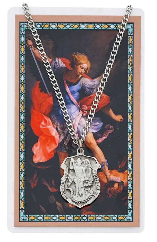 St. Michael Pewter Medal and Prayer Card Set