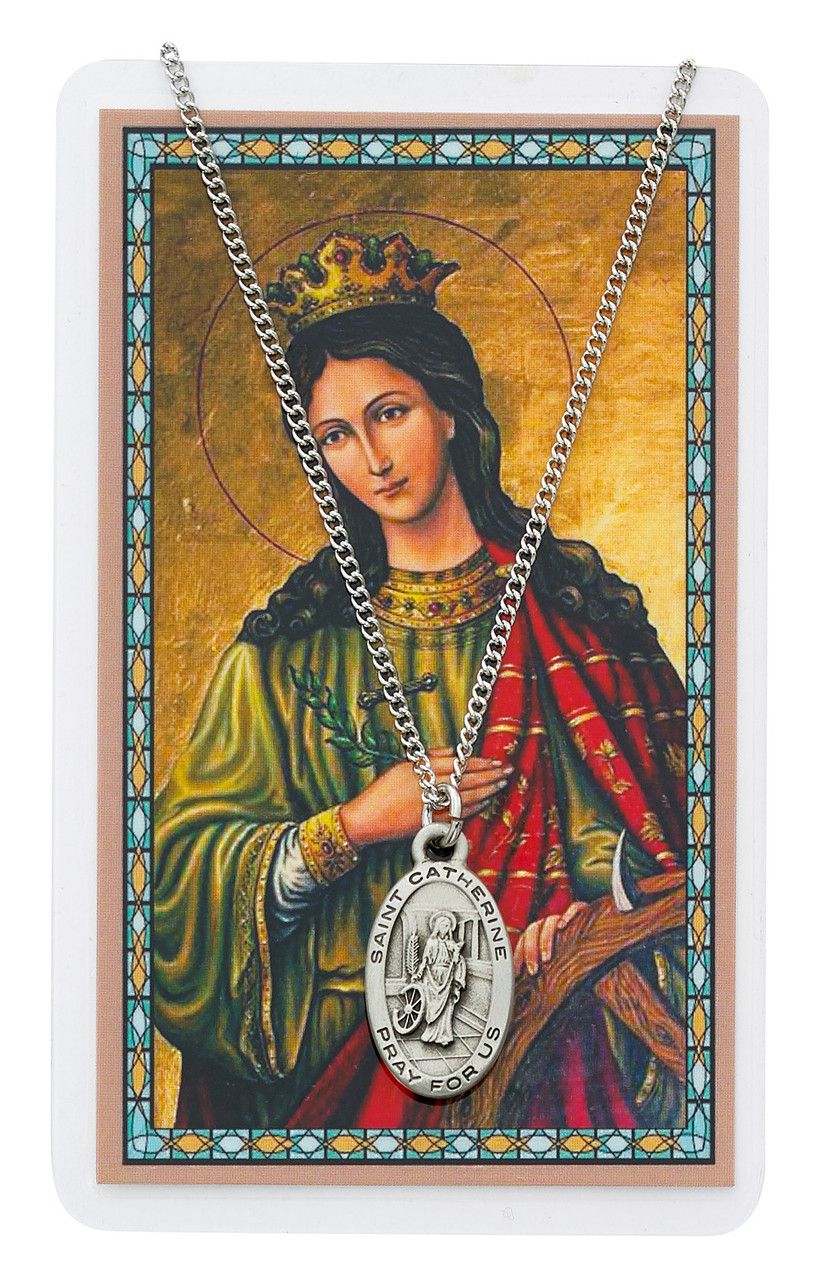 St. Catherine Pewter Medal and Prayer Card Set