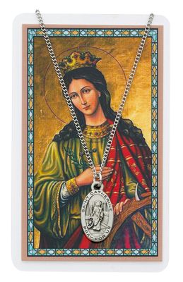 St. Catherine Pewter Medal and Prayer Card Set
