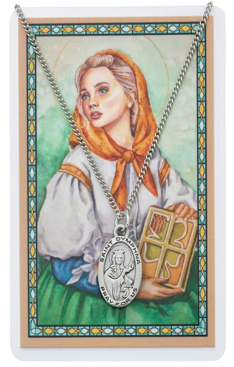 St. Dymphna Pewter Medal and Prayer Card Set