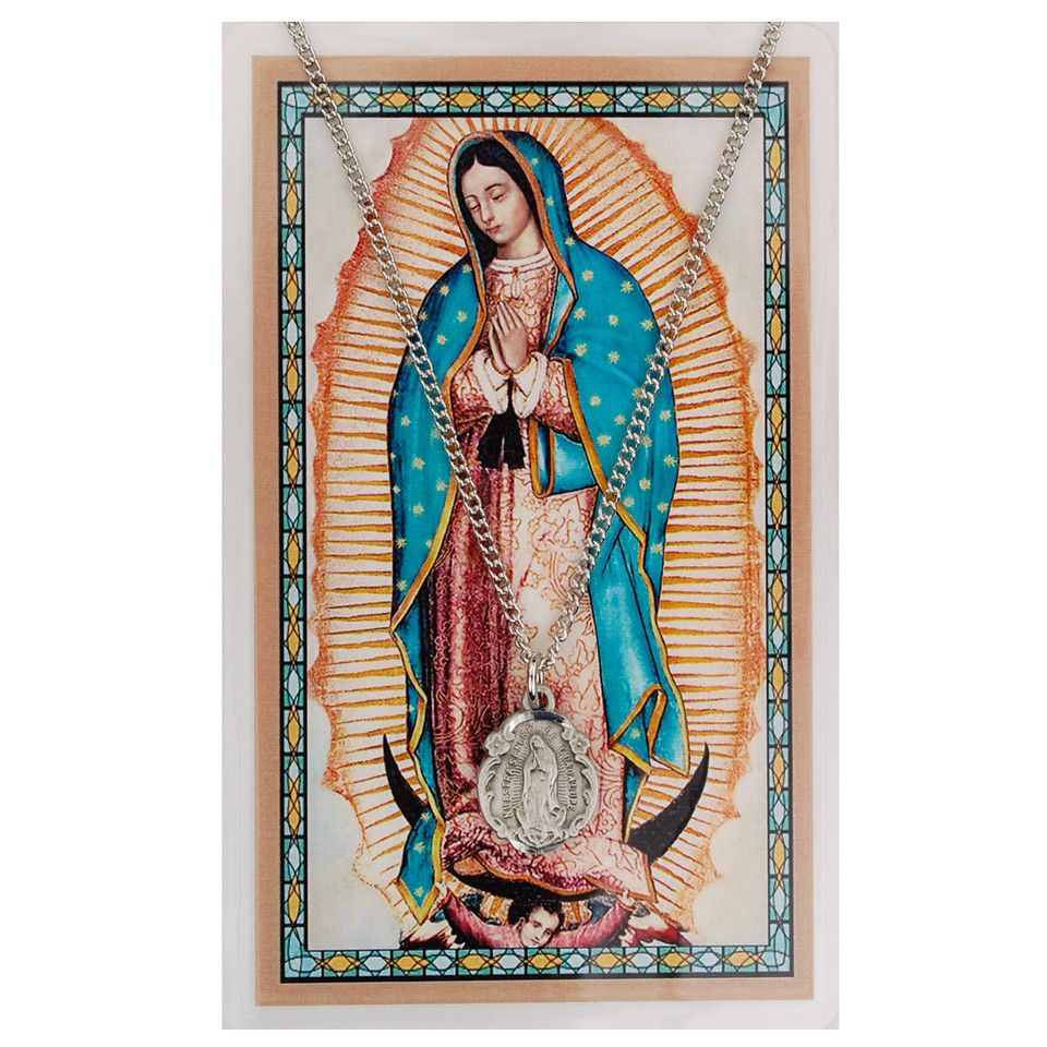 Our Lady Of Guadalupe Pewter Medal and Prayer Card Set