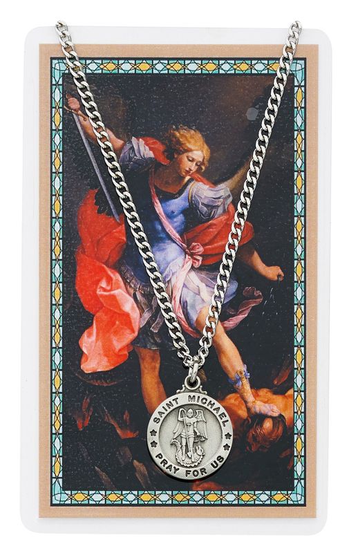 St.  Michael Pewter Medal and Prayer Card Set