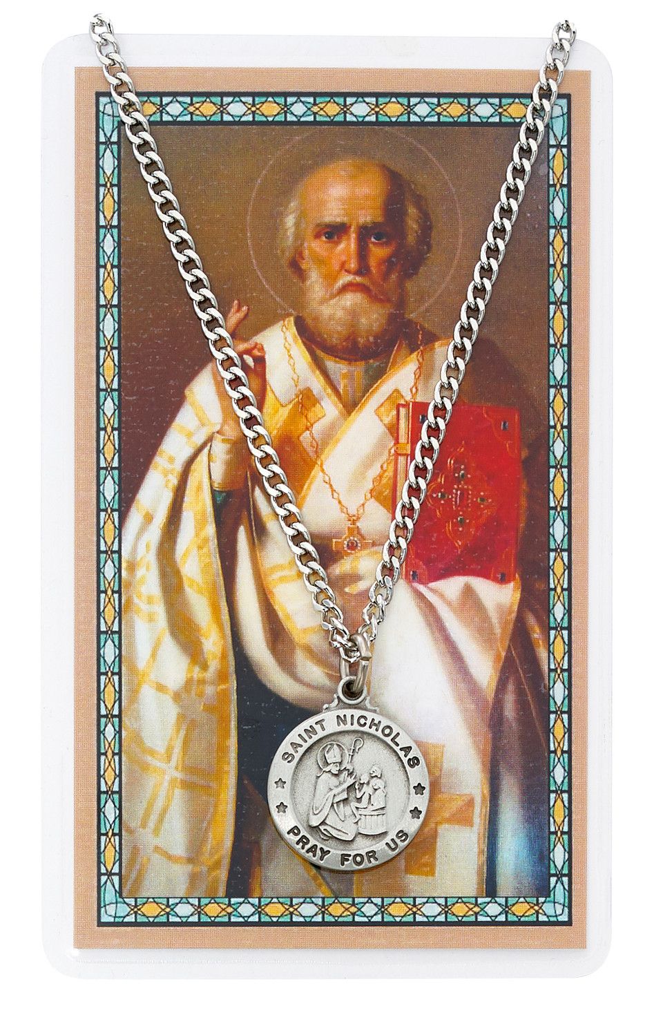 St. Nicholas Pewter Medal and Prayer Card Set