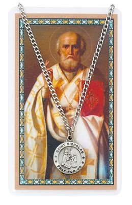 St. Nicholas Pewter Medal and Prayer Card Set