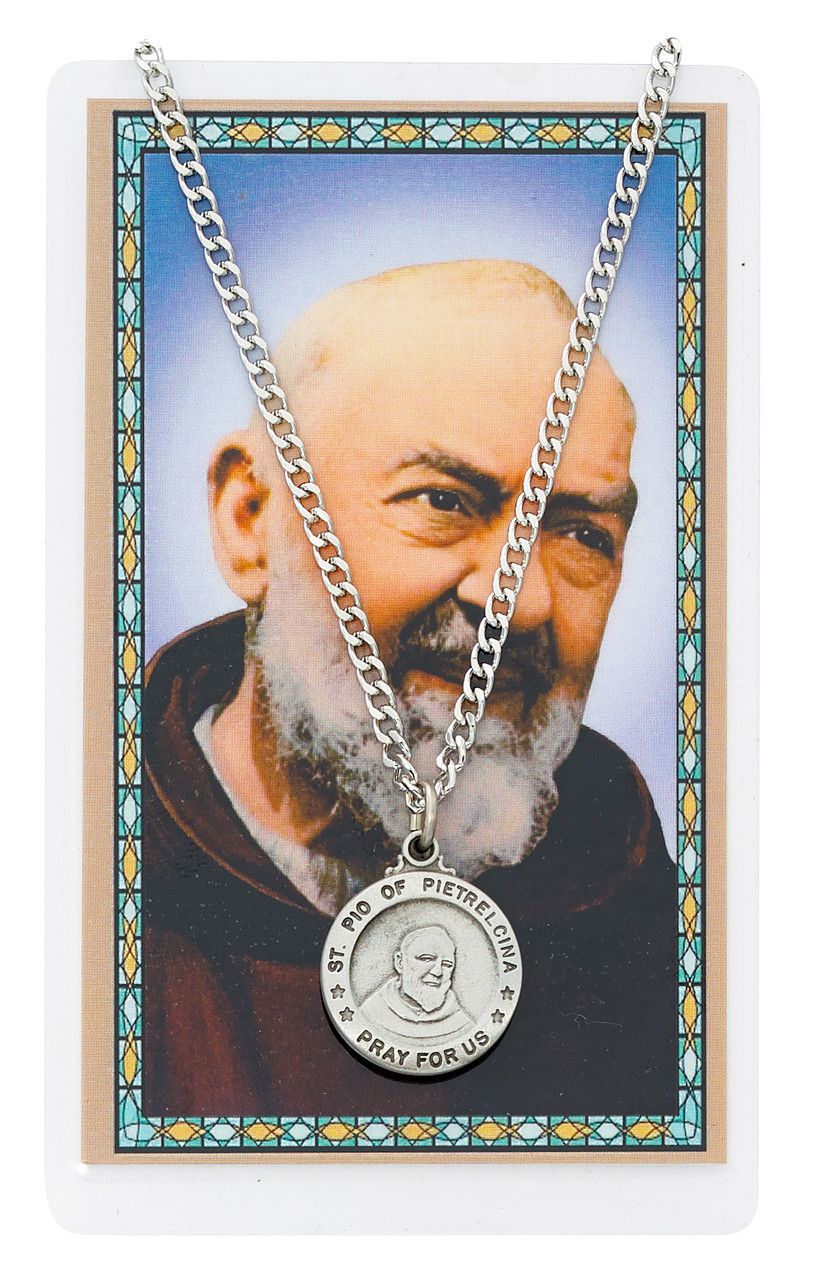 St. Pio Pewter Medal and Prayer Card Set