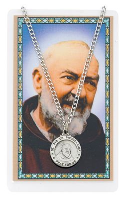 St. Pio Pewter Medal and Prayer Card Set