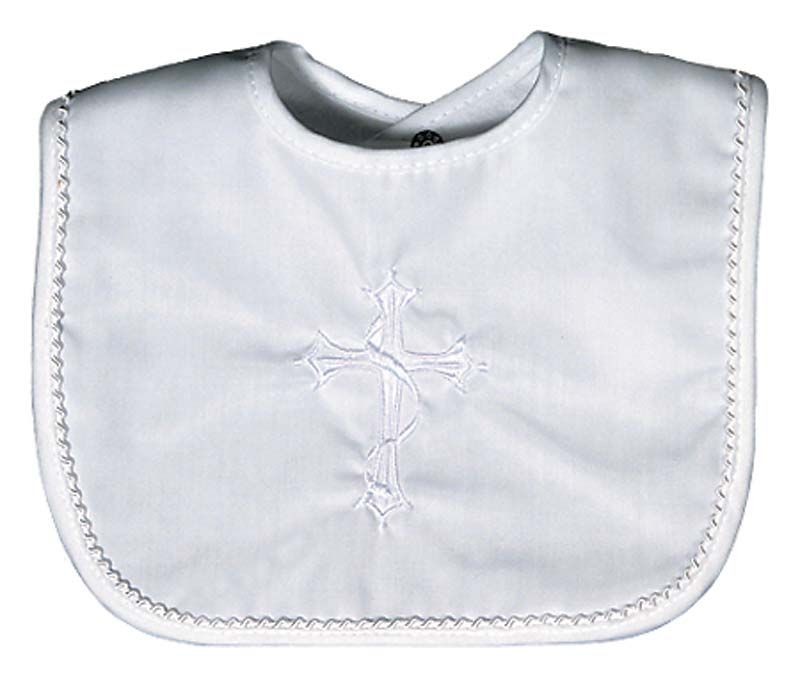 Cross Christening Embroidered White Bib