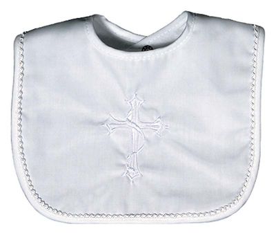 Cross Christening Embroidered White Bib