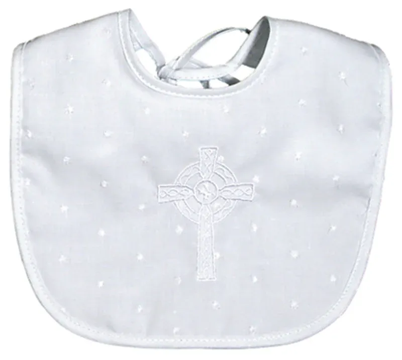 Celtic Cross Christening Embroidered White Bib