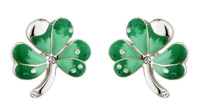 Rhodium Enamel and Crystals Shamrock Studs