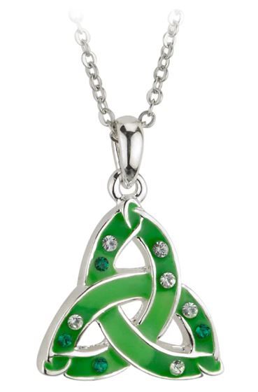 Rhodium Plated Enamel &amp; Crystal Trinity Pendant on a 18&quot; Rhodium Plated Chain