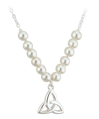 Children&#39;s Rhodium Plated Pearl Trinity Knot Necklace on a 16&quot; Rhodium Plated Chain