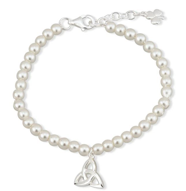 Children&#39;s Rhodium Plated Pearl Trinity Knot Bracelet