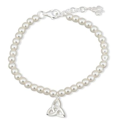 Children&#39;s Rhodium Plated Pearl Trinity Knot Bracelet