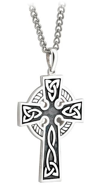 Sterling Silver Double Sided Oxidized Celtic Cross on a 20&quot; Stainless Steel Chain
