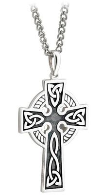 Sterling Silver Double Sided Oxidized Celtic Cross on a 20&quot; Stainless Steel Chain