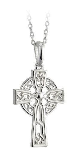 Children&#39;s Rhodium Plated Celtic Cross Pendant on a 16&quot; Rhodium Plated Chain
