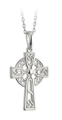 Children&#39;s Rhodium Plated Celtic Cross Pendant on a 16&quot; Rhodium Plated Chain