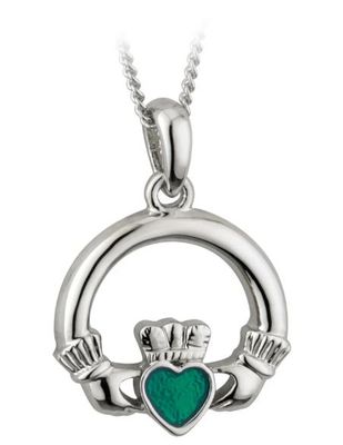Rhodium Plated Enamel Claddagh Pendant on a 18&quot; Rhodium Plated Chain