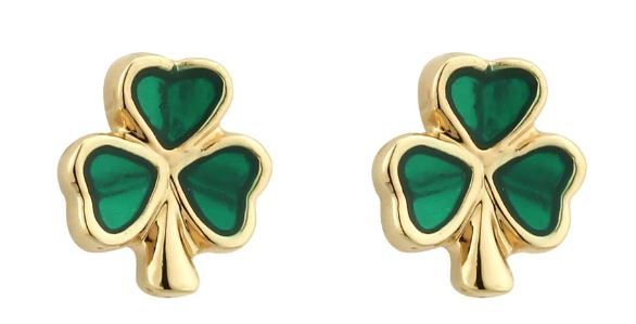 Gold Plated Enamel Shamrock Stud Earrings