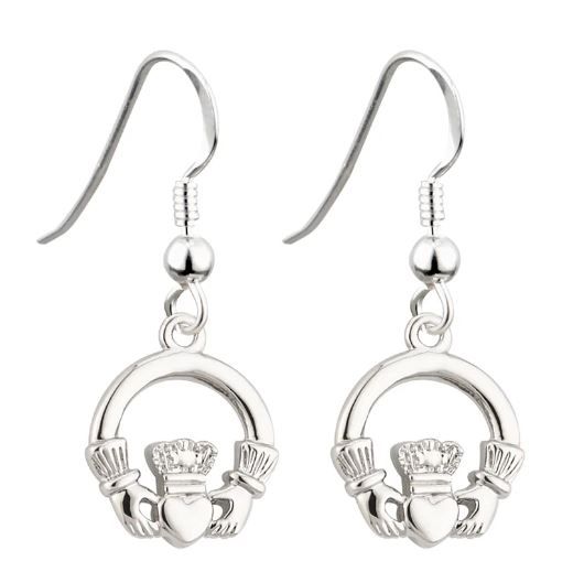 Rhodium Claddagh Drop Earrings