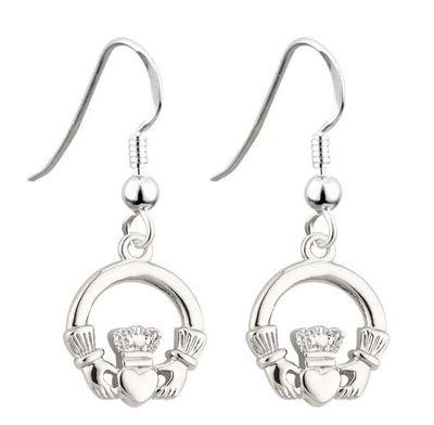 Rhodium Claddagh Drop Earrings