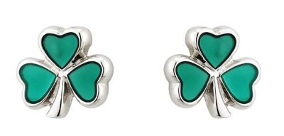 Rhodium Enamel Shamrock Stud Earrings