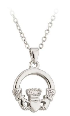 Rhodium Plated Claddagh Pendant on a 18&quot; Rhodium Plated Chain
