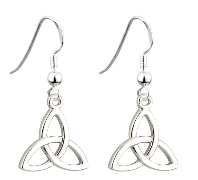 Rhodium Trinity Knot Drop Earrings