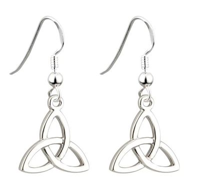 Rhodium Trinity Knot Drop Earrings