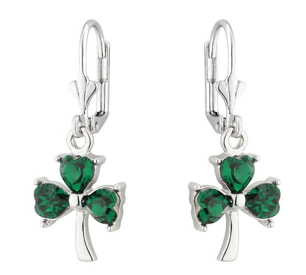 Rhodium Crystal Shamrock Drop Earrings