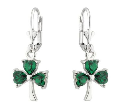 Rhodium Crystal Shamrock Drop Earrings