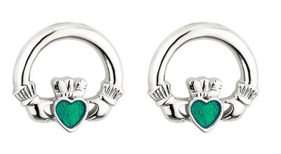 Rhodium Enamel Claddagh Stud Earrings