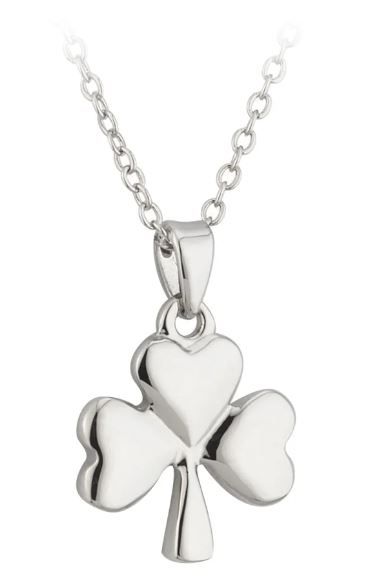 Rhodium Plated Shamrock Pendant on a 18&quot; Rhodium Plated Chain