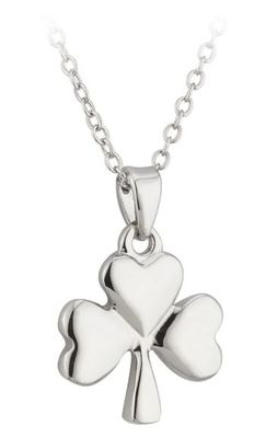 Rhodium Plated Shamrock Pendant on a 18&quot; Rhodium Plated Chain