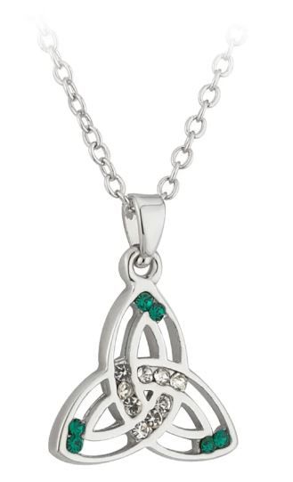Rhodium Plated Crystal Trinity Knot Pendant on a 18&quot; Rhodium Plated Chain