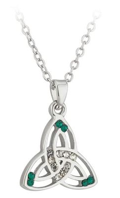 Rhodium Plated Crystal Trinity Knot Pendant on a 18&quot; Rhodium Plated Chain