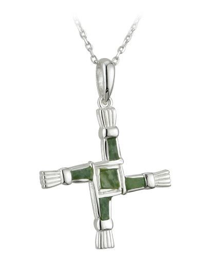 Sterling Silver Connemara Marble St Brigids Cross on a 18&quot; Sterling Silver Chain