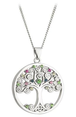 Rhodium Plated Crystal Tree Of Life Pendant on a 18&quot; Rhodium Plated Chain