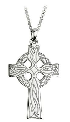 Large Sterling Silver Engraved Celtic Cross Pendant on a 18&quot; Sterling Silver Chain