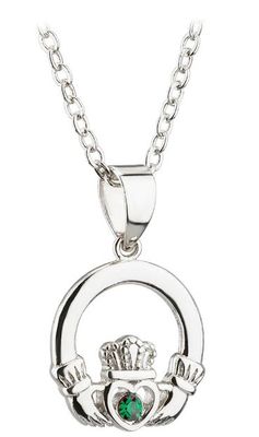 Rhodium Plated Crystal Claddagh Pendant on a 18&quot; Rhodium Plated Chain