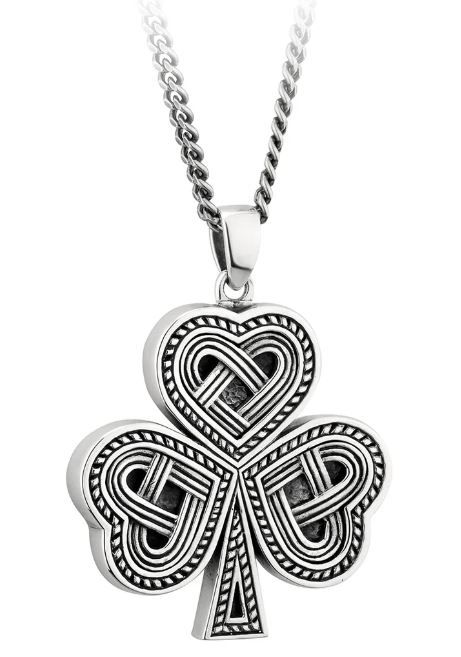 Sterling Silver Oxidised Celtic Shamrock Pendant on a 20&quot; Sterling Silver Chain