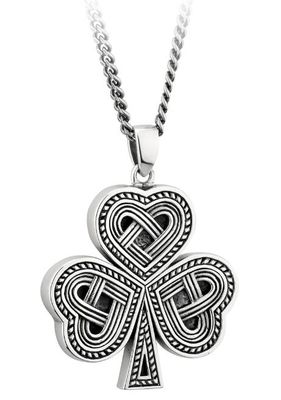 Sterling Silver Oxidised Celtic Shamrock Pendant on a 20&quot; Sterling Silver Chain